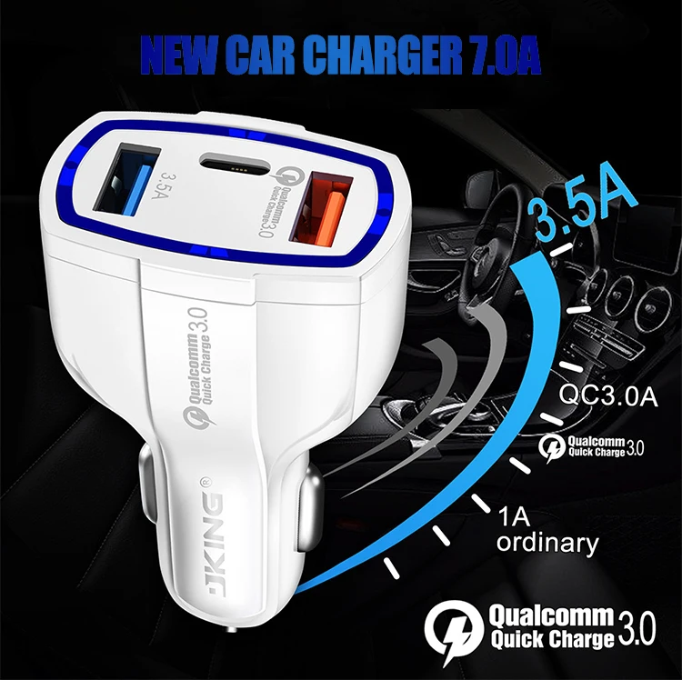Новое автомобильное зарядное устройство QC3.0 3 порта с интерфейсом type-C 2 USB быстрая зарядка автомобильного телефона портативная автомобильная зарядка для iPhone X Xs 11 Pro Max