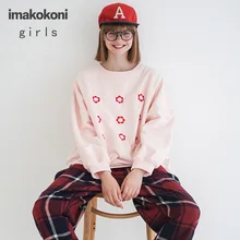 Imakokoni embroidered long-sleeved hoodie original design Korean version of the round neck thickened pullover jacket autumn and