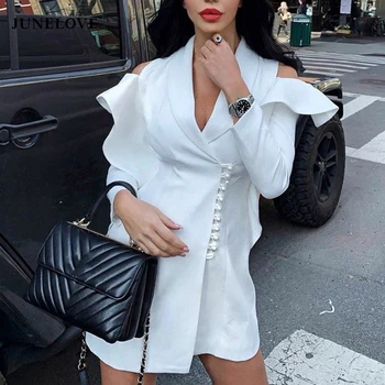 

Heydress Women Long Sleeve Ruffles Blazers Jacket Vintage Off Shoulder Female Sexy Blazer Casual Street Wear Office Lady Outwear