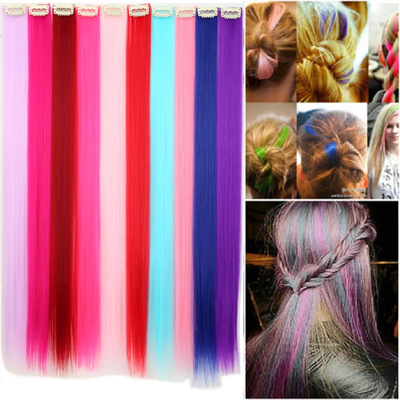S-noilite 22 дюйма, радужные цвета, на заколках, цельные волосы для наращивания, прямые Длинные Синтетические термостойкие волосы