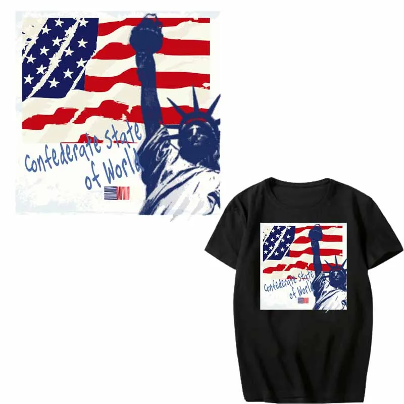 

American Flag Patch Iron on Transfer Letter Statue of Liberty Patches for Clothing Applique Heat Transfer Vinyl Thermo Stickers
