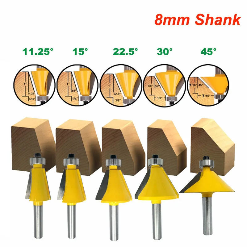 11.25//15//22.5//30//45 Degree Chamfer /& Bevel Edging Router Bit Woodworking Cutter