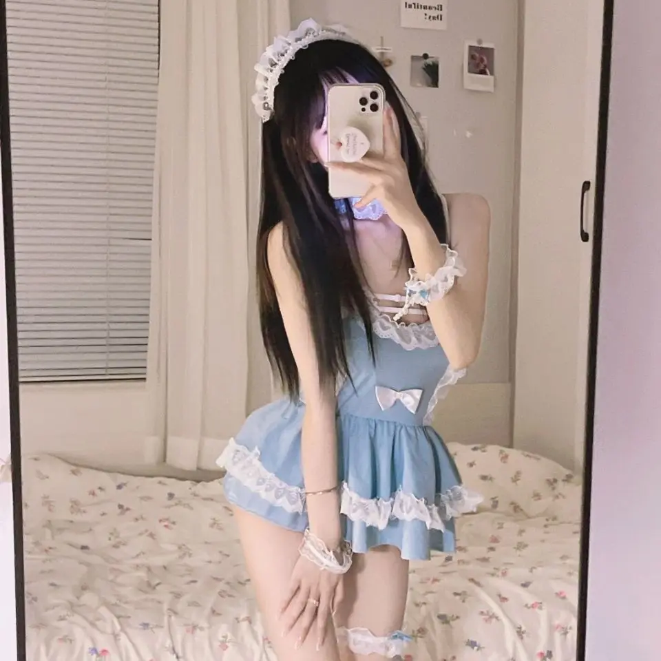 Lolita Dress Lolita Cosplay Costumes Women Lovely Maid Cosplay Costume Lolita Blue Animation Show Japanese Outfit Dress Clothes Costume Accessories Sexy Dress Erotic