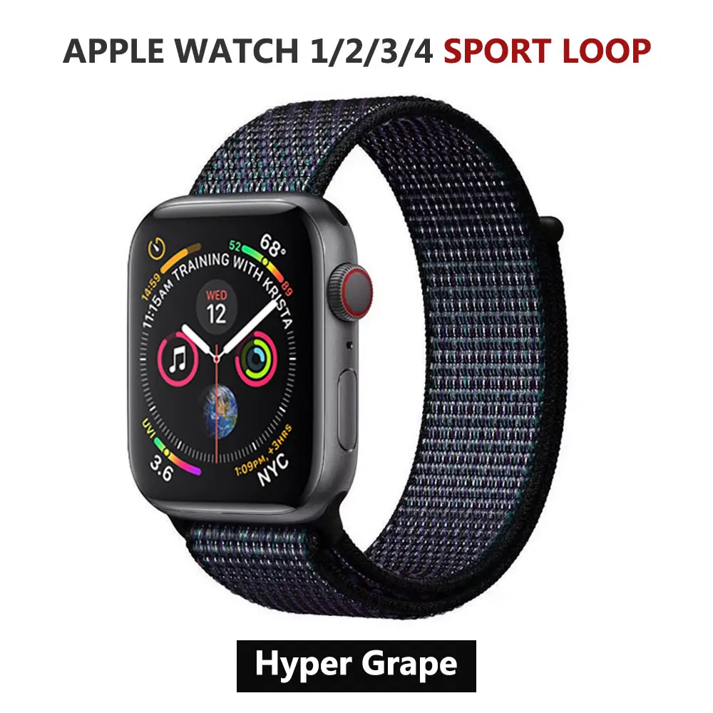 Спортивная петля нейлоновый ремешок для Apple Watch серии 5 40 мм 44 мм серия 4, браслет ремень нейлоновый тканый наручный ремешок для iWatch 38 42 - Цвет ремешка: Hyper-Grape