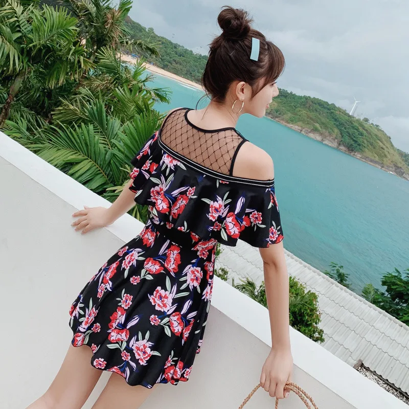 

Plus-sized Bathing Suit Women's Slimming Conservative Gauze Joint Dress Two-Piece Set Bubble Hot Spring Large Size Swimwear