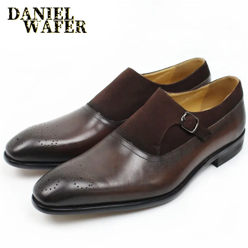 

LUXURY MEN SHOES LEATHER OFFICE COFFEE BROWN BLACK LEATHER SUEDE SHOES BUCKLE STRAP POINTED MEDALLION LOAFERS CASUAL SHOES MEN