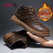 

CYYTL 2021 Winter Fashion Men's Boots Short Leather Fur Lined Shoes Insulated Snow Keep Warm Waterproof Business Formal Booties