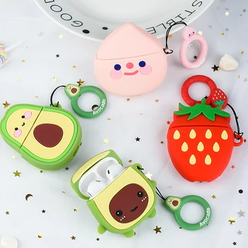 

Cute Avocado Strawberry Peach Earphone Cases For AirPods 2 Air Pods 1 Silicone Cover For Airpods Protective Sleeve With Hooks