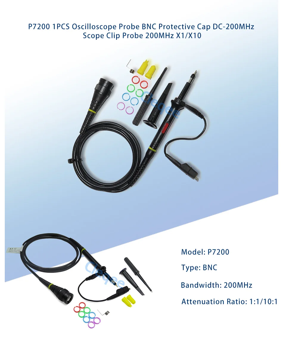 P7200 1X & 10X Adjustable 200MHz High Impedance Oscilloscope Passive Probe  