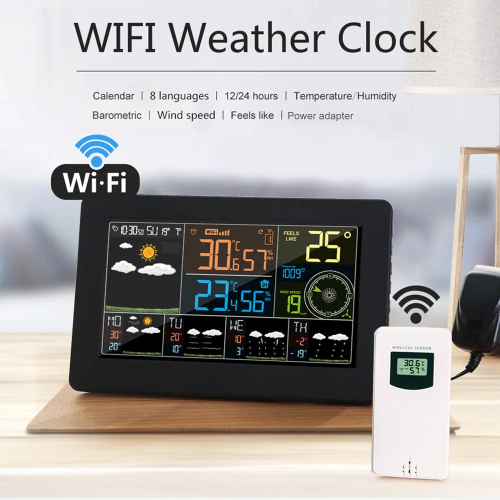 Multifunctional Color WiFi Digital Indoor Outdoor Thermometer Hygrometer  APP Control Smart Weather Station Monitor