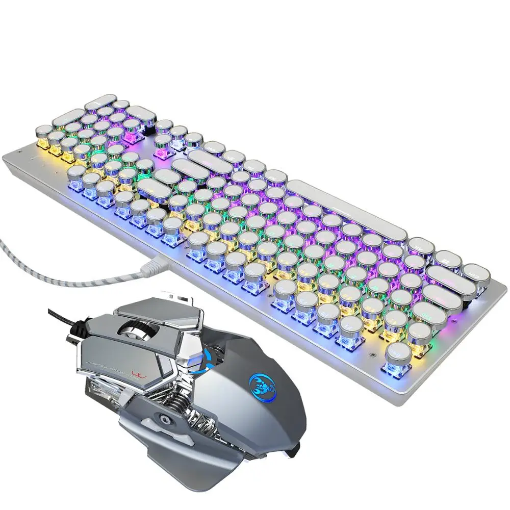 Gaming Mechanical Keyboard Macro Mouse Sets USB Wired 104 keys Blue