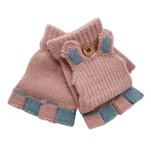 Детские зимние теплые вязаные перчатки-варежки без пальцев