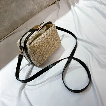 

Summer Fashion Ladies Small Handbag Straw Woven Women Zipper Shoulder Bags Female AII Match Casual Box Flap Beach Messenger Bags