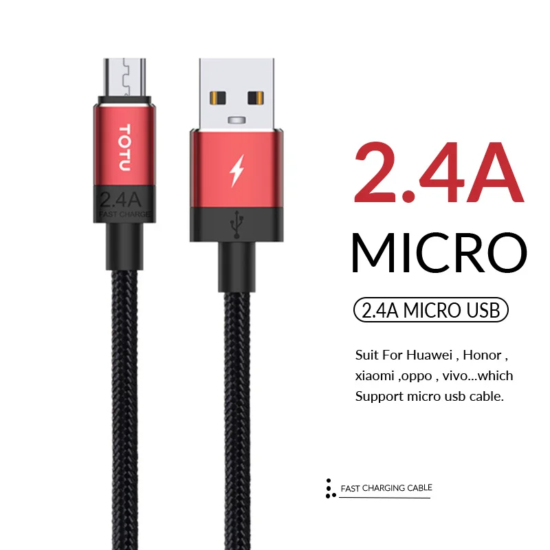 TOTU usb type C кабель 5A для huawei samsung Galaxy S10 Plus Быстрая зарядка Micro USB кабель 2.4A для Xiaomi Tablet Android кабель - Цвет: Micro USB Red