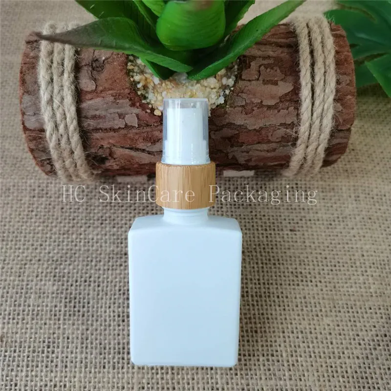 

Матовая Белая/черная портативная бутылка для духов, 30 мл, пустая косметическая бутылка, квадратная стеклянная бутылка с бамбуковой крышкой