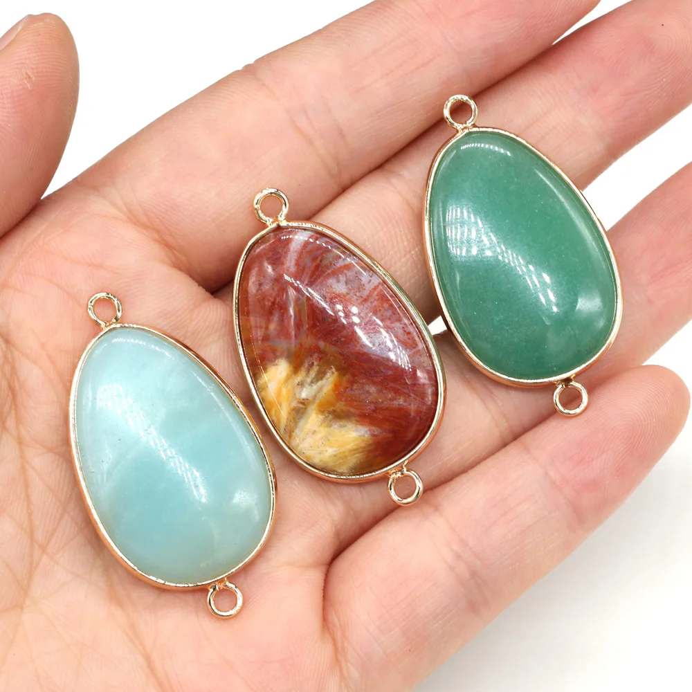 

2pcs Natural Stone Charms Connectors Pendants Water Drop Shape Double Hole for Jewelry Making DIY Necklace Bracelet 20x40mm