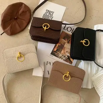 

2020 Spring New Style Casual WOMEN'S Leather Bags Solid Color Square Sling Bag Car Suture 3311