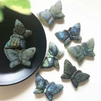 

Hand carved Healing Natural quartz crystal rare grey flash labradorite butterfly for Home Decoration