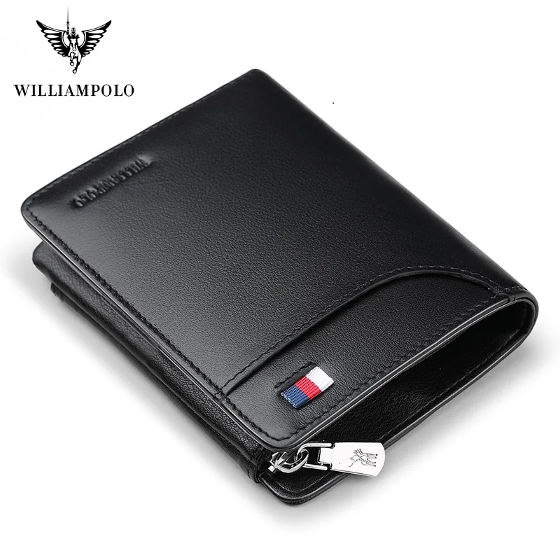 

WilliamPolo short Wallet men slim Credit Card Holder Genuine Leather Zipper Multi Card Case Slots Cowhide Leather Wallet