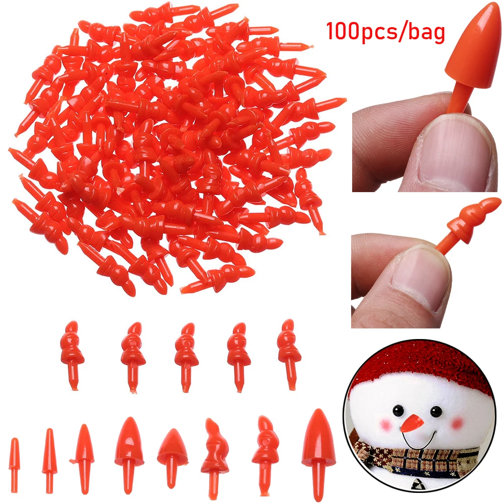 

100pcs/bag 8 Sizes Snowman Red Nose Plastic DIY Doll Nose Santa Claus Nose for Sewing Doll Puppet Stuffed Plush Animals