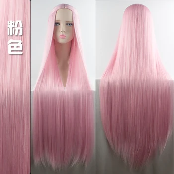 

Synthetic Long Red Women's Wig Blue Blond Party Bright Pink Grey Black Lolita Cosplay Fake Hair MUMUPI