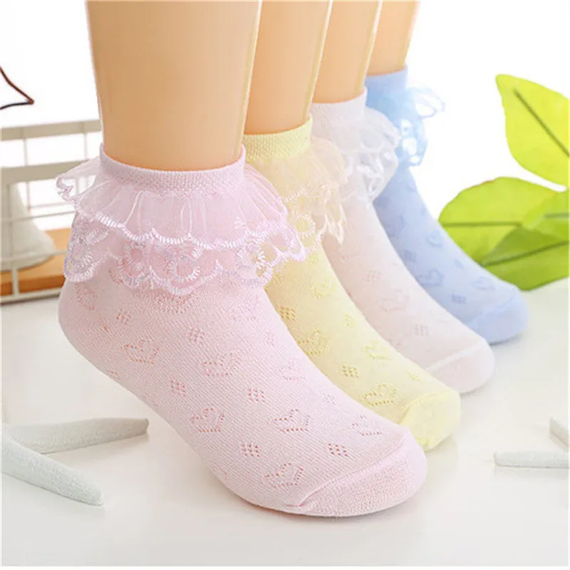 

Cotton Blend Beautiful Lace Design Toddler Baby Girls Lace Ruffle Frilly Ankle Socks Princess Summer Spring Anti Slip Tutu Socks