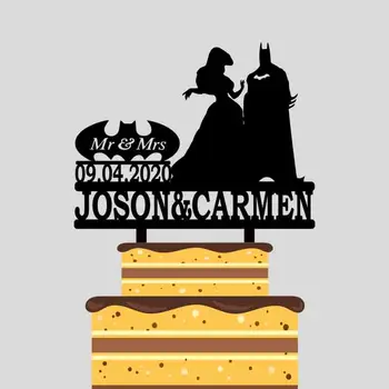 

Ariel and Batman Cake Topper Custom Name Date Mr. & Mrs Disney Wedding Cake Topper Princess and Prince Batman Cake Topper YC196