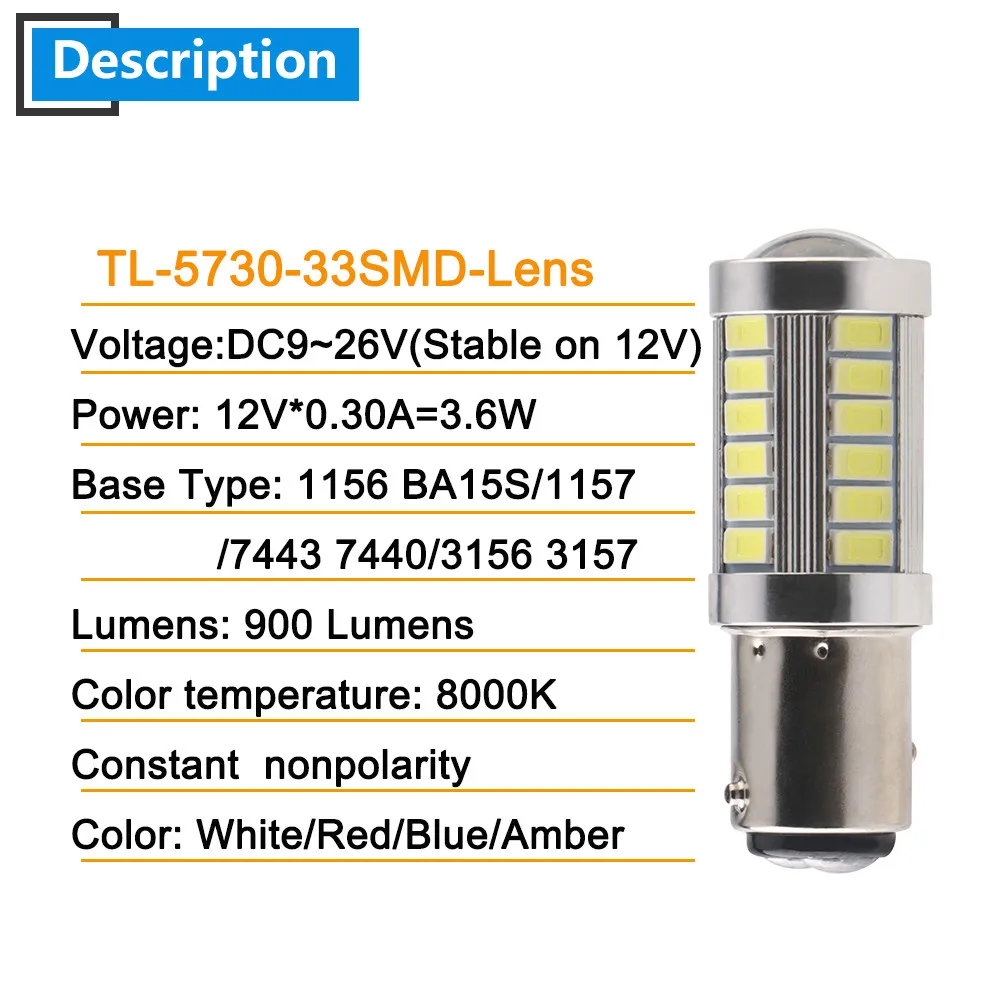 12V DC 5730 33 SMD 1156 BA15S p21w 1157 BAY15D p21/5w T20 3157 T25 7443 Car Led Turn Tail Signal Light White Red Amber Blue 2PCS led lights led car lights