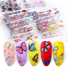10 шт бабочки стиль ногтей Фольга слайдер смешанные цветы голографическая наклейка французский стикер наконечник обертки для ногтей аксессуар BEXK102