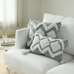2 шт. cojines decorativos para sofa Morocco Геометрическая бежевая белая наволочка с кисточкой Рождественская наволочка Гарри стили