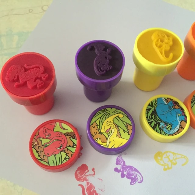 Pack of 6Pieces DIY Dinosaur Stamp Bright Color Stamp Set Graffiti Kit Community Popular DIY Scrapbook Kit Cartoon Seal 4