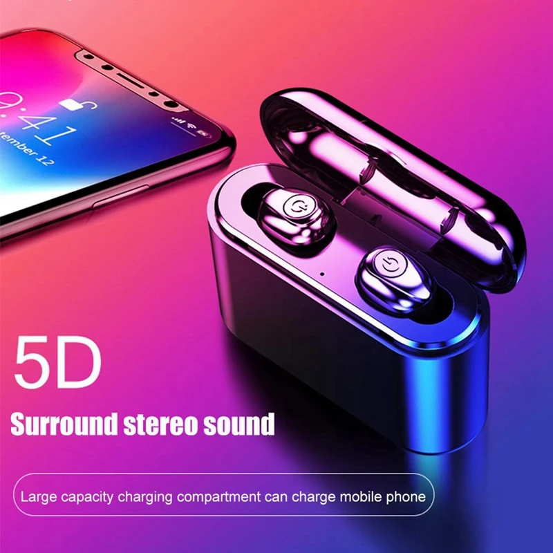 Bluetooth беспроводные наушники Tws Mini Bluetooth 5,0 наушники с зарядным устройством 2200 мАч Спортивная стереогарнитура для Ios Android
