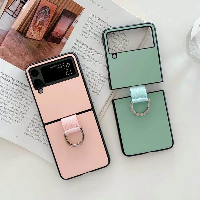 Fashion Skin Solid Color Ring Case For Samsung Galaxy Z Flip 3 5G 
Shockproof Ring Holder Hybrid Skin Phone Case Cover Coque case for samsung z flip 3