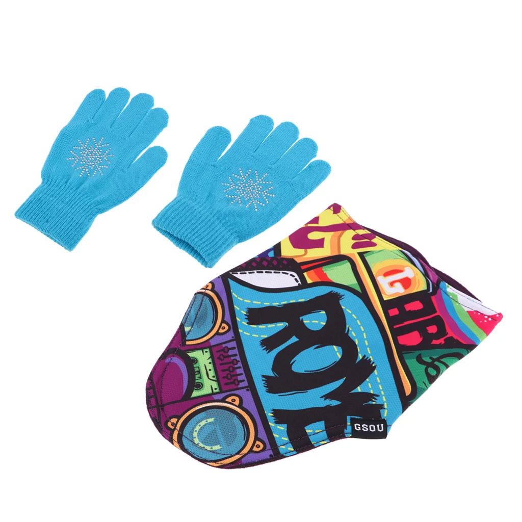 Kids Thermal Face Mask Cover Scarf Neck Warmer Gaiter Wrap and Knit Gloves Stretch Winter Glove for Boy Girl (Age age 6-13 )