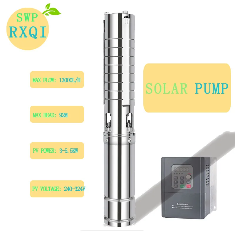 

SOLAR WATER PUMP 4" Solar Submersible High Flow MPPT Impeller AC/DC 216v 2200w or 3HP Max Flow 13000L/H Max Head 92m Outlet 1.5"