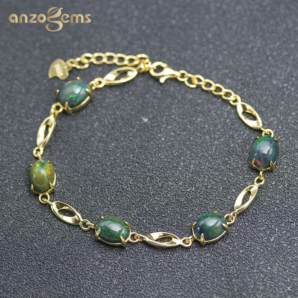 

Anzogems 8.5ct natural black opal link bracelet 925 sterling silver oval 9*7mm gemstone fine jewelry for women bracelets 2020