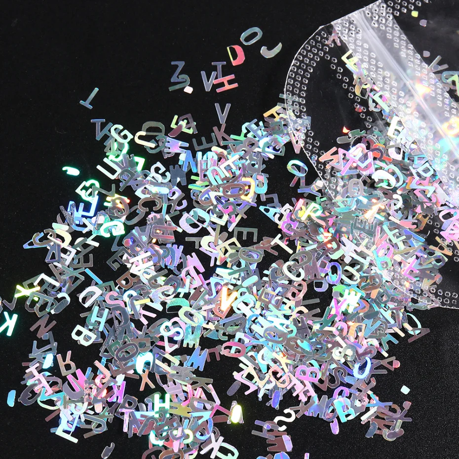 1 Bag English Letter Shape Nail Glitter Flake Holo Sparkly Paillettes Acrylic Sequins Manicure Decor Accessories NFDZS01-DZS06 | Красота и