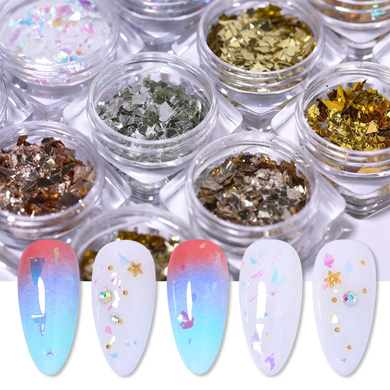 

1 Box Candy Glass Paper Irregular Nail Flakies 3D Nail Art DIY Design Decorations Tips Gold Silver Colorful Nail Paillette