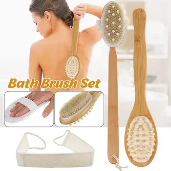

3 IN 1 Bathroom Shower Tool Brush Scrubber Long Handle Wooden SPA Shower Loofah Brush Bath Body Massage Brushes Back