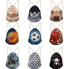 3D печать Дорожная сумка на шнурке череп лошадь собака Футбол динозавр Ленивец шаблон рюкзак в готическом стиле школьный рюкзак ничья струнная сумка