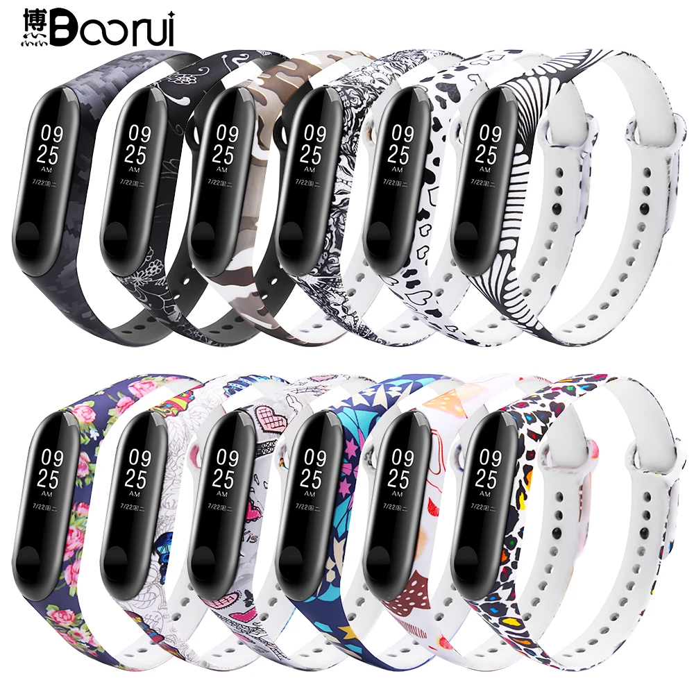 Силиконовые ремешки BOORUI для mi band 3 4 5 сменный Браслет pulsera correa sprinting цветы Замена