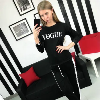 

2020 Spring Autumn Women Casual Cotton Suit VOGUE Letters Female 2 Pieces Sets O Neck Sweatshirt And Pants Suits Tracksuit Woman