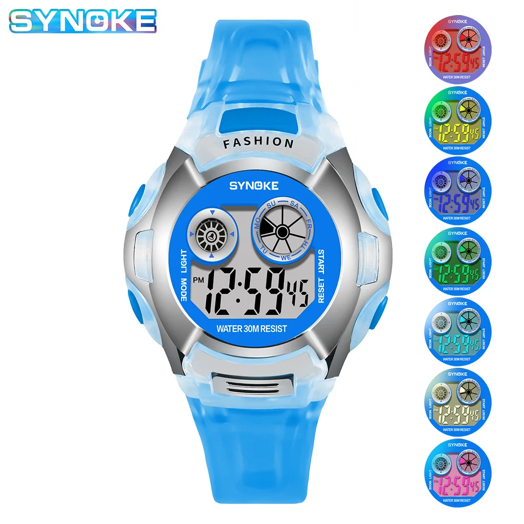 

Synoke through Color-Style Electronic Watch Alarm Colorful Night Light Multi-functional Sports Boys And Girls Young STUDENT'S Wa