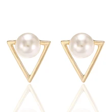 Eb035 модная одежда для девочек; геометрический Треугольники имитация жемчуга Серьги-гвоздики для Для женщин ювелирные изделия