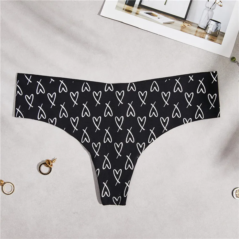 Exclusive new Sexy Seamless Briefs Fashion pink letters printing Women Panties Low Waist Briefs woman Underwear M/L - Цвет: thong black-love