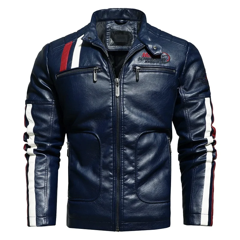 Mens Motorcycle Jacket 2021 Autumn Winter Men New Faux PU Leather Jackets Casual Embroidery Biker Coat Zipper Fleece Male Jacket leather jacket outfit men