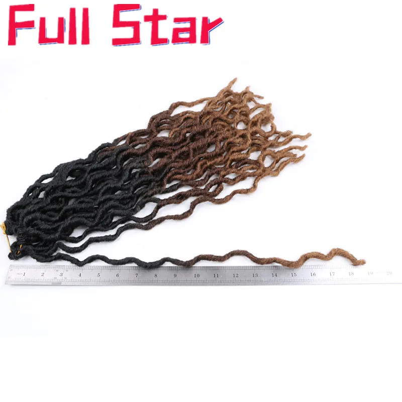 Полная звезда Ombre Gypsy Faux locs Curly вязание крючком косички синтетические косички волос черный коричневый крючком наращивание волос 2" для женщин