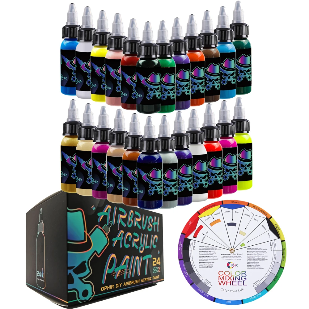OPHIR 24/32 Colors Airbrush Acrylic Paint Airbrush Paint Model Acrylic Pigment Ink for DIY Model Shoes Leather Painting TA005