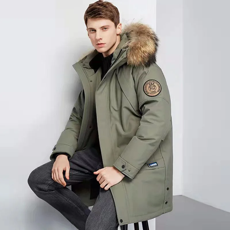 

2022 Winter new men's long thick down jacket 90% white duck down business casual down jacket outdoor Windproof warm down jacket