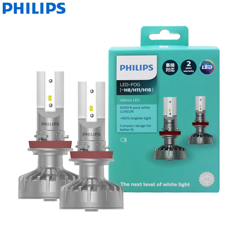 

Philips Ultinon светодиодный H8 H11 H16 12V 11366ULX2 6000K, яркие Автомобильные противотуманные фары, автомобильная фара + 160% ярче, Германия (двойная упаковка)